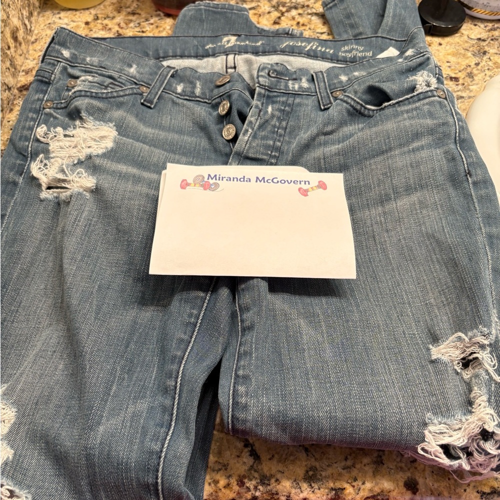 Seven for Almond kind Josefina boyfriend distressed jeans, size 25 button fly